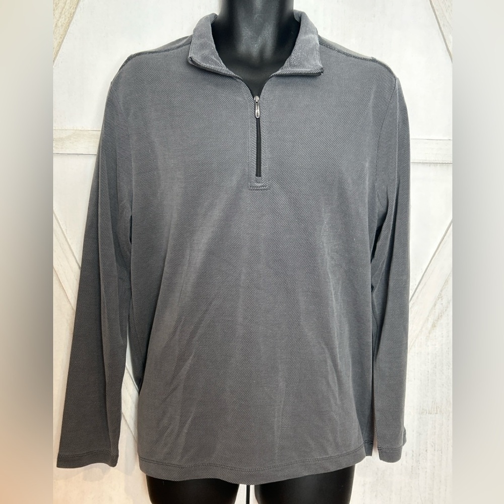 Tommy Bahama Men’s Quar-Zip  Gray Herringbone Stripe Marlin Logo Size M 0008
